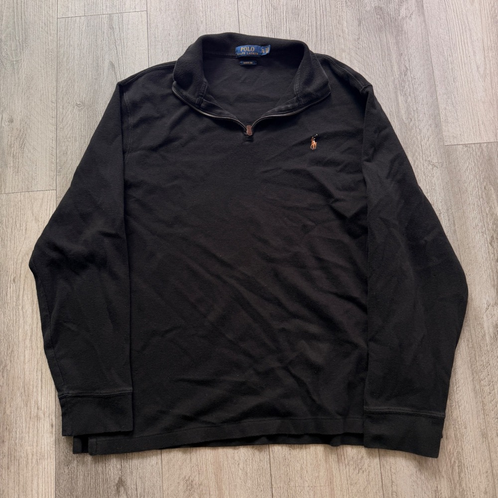 Polo Ralph Lauren Mens XL Black Estate Rib Quarter Zip Sweater Pony